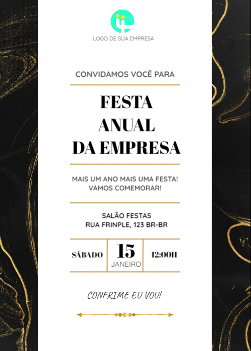  Convite Fundo branco e preto, fios de ouro
