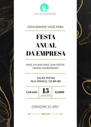  Convite Fundo branco e preto, fios de ouro