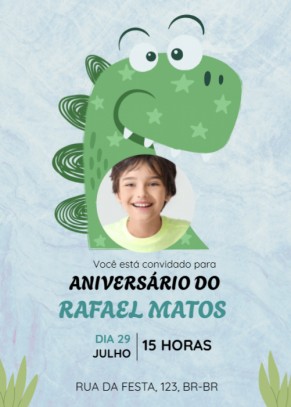 Convite aniversário com dinossauro e foto editável