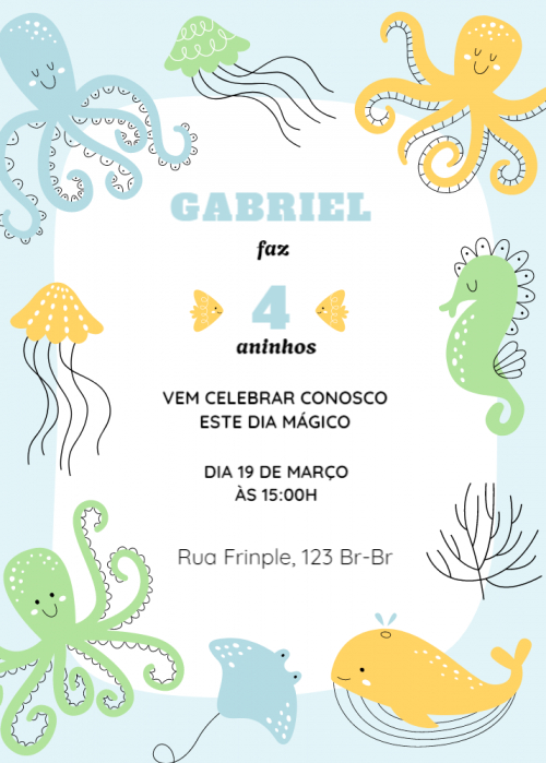 Convite infantil Polvinho, oceano