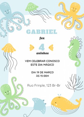 Convite infantil Polvinho, oceano
