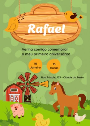 Convite aniversário grátis criança fazenda
