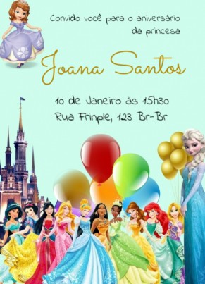 Convite  Princesas, balões
