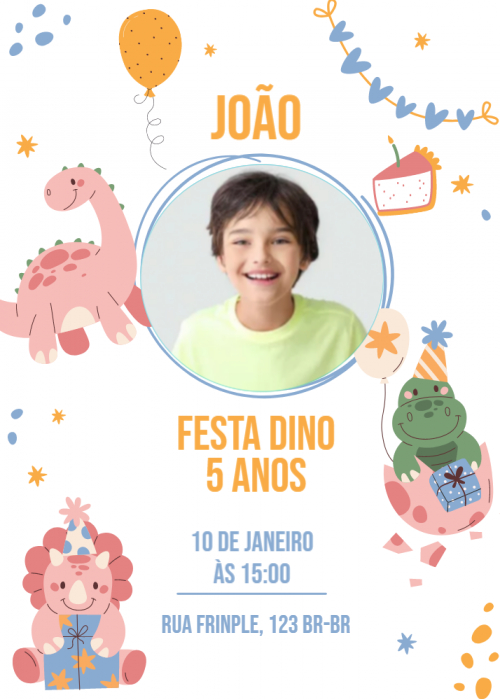  Convite Dinossauros com foto, balões