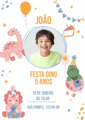  Convite Dinossauros com foto, balões