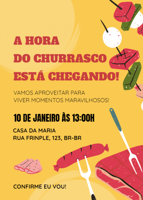  Convite Churrasco, fundo amarelo