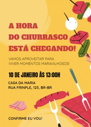 Convite Churrasco, fundo amarelo