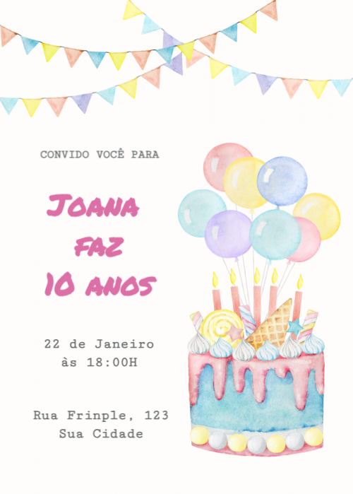 Convite Aniversário, bolo