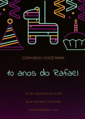  Convite Fundo preto, desenhos cores