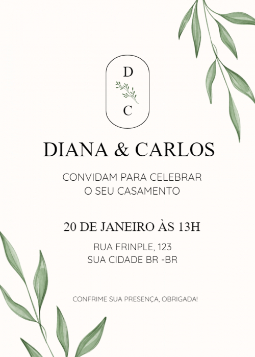  Convite Folhas verdes, iniciais