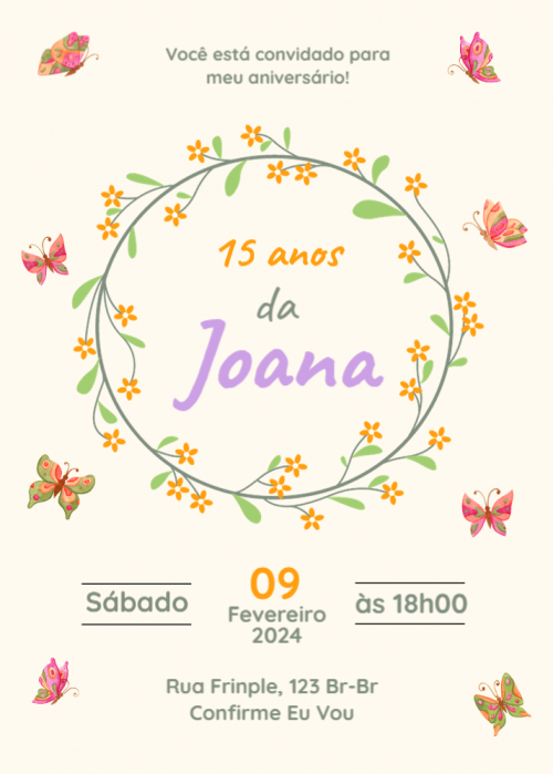  Convite Borboletas, aro de flores