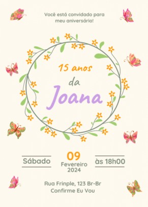  Convite Borboletas, aro de flores