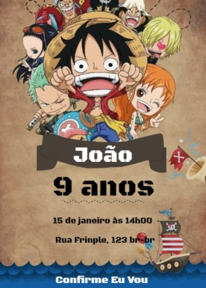  Convite One piece, Luffy