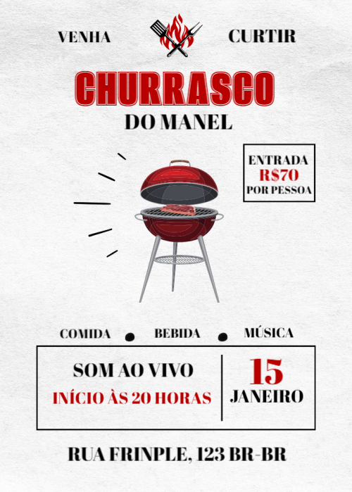  Convite Churasco, chama, churrasqueira