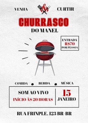  Convite Churasco, chama, churrasqueira