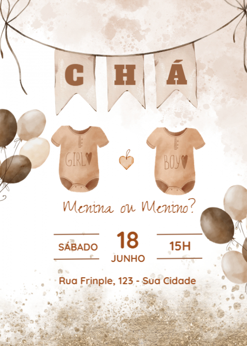Convite chá revelação com bodies