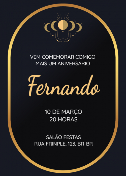  Convite Fundo Preto, linha dourada, icon superior