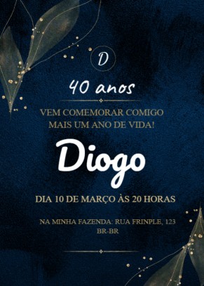  Convite Fundo preto, folha, dourado