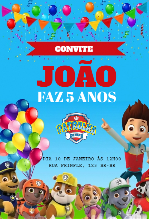  Convite Patrulha canina, balões