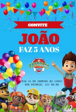 Convite Patrulha canina, balões