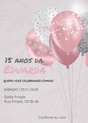 Convite grátis Balões, confetes