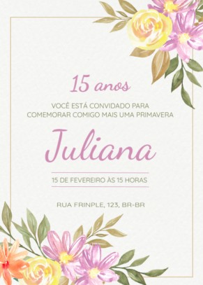  Convite 15 anos gratuito Flores coloridas e caixa dourada