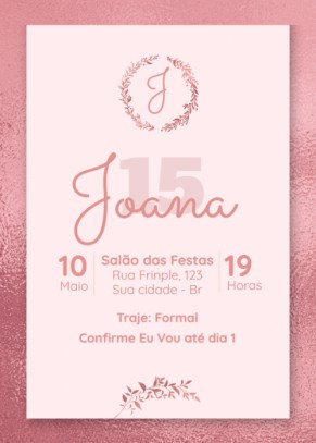  Convite gratuito 15 anos, rosa, bola floral