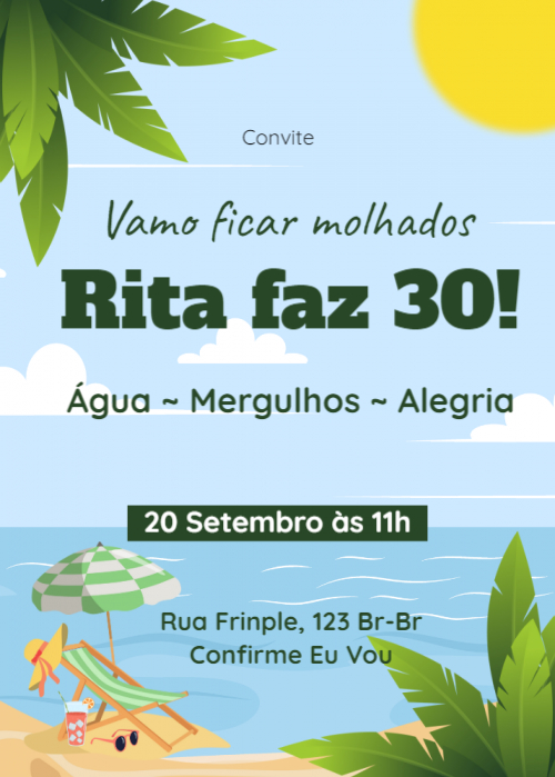  Convite Praia, mar e chapeu