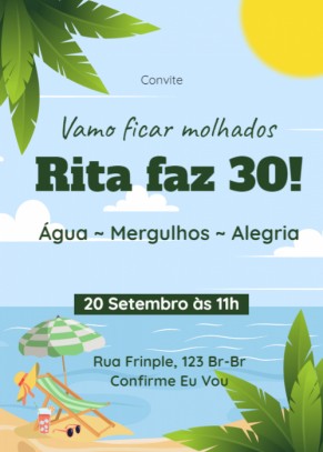  Convite Praia, mar e chapeu
