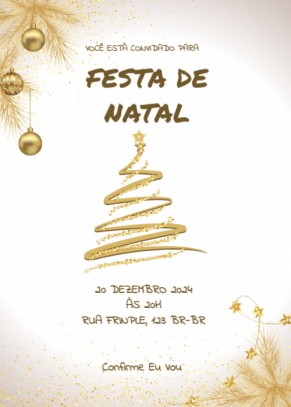  Convite Árvore natal dourada