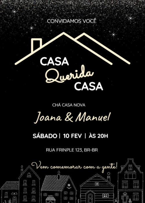 Convite Chá casa nova, fundo preto