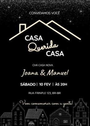  Convite Chá casa nova, fundo preto