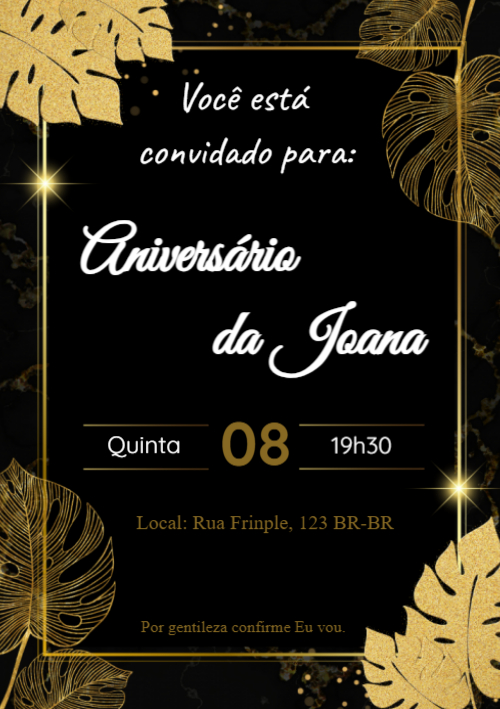  Convite aniversário Preto e dourado