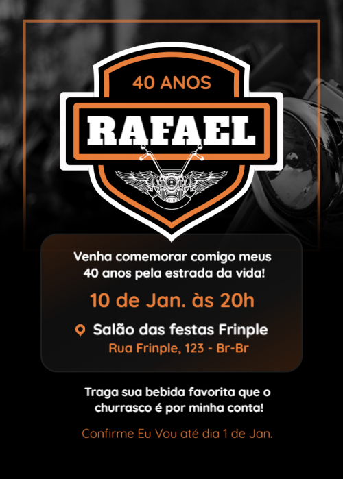  Convite Moto, laranja e branco