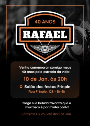  Convite Moto, laranja e branco