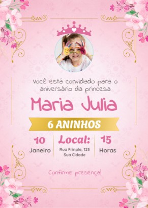 Convite aniversário princesa gratuito com foto