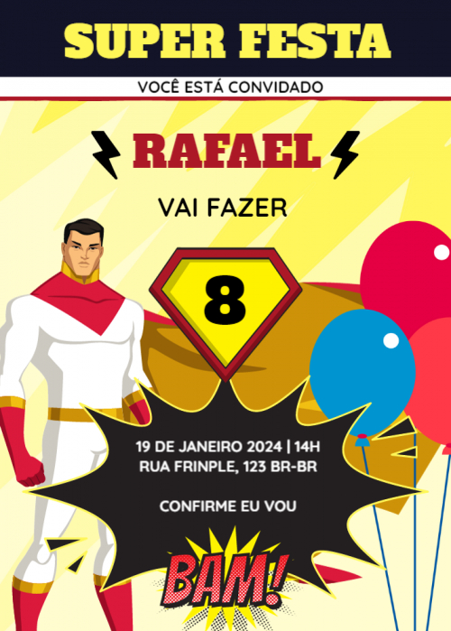  Convite Super homem com boneco