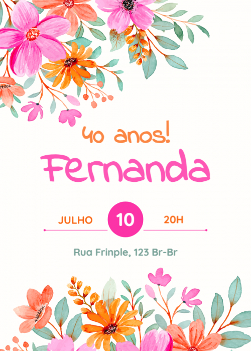 Convite festa de aniversário, flores