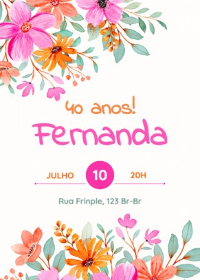 Convite festa de aniversário, flores
