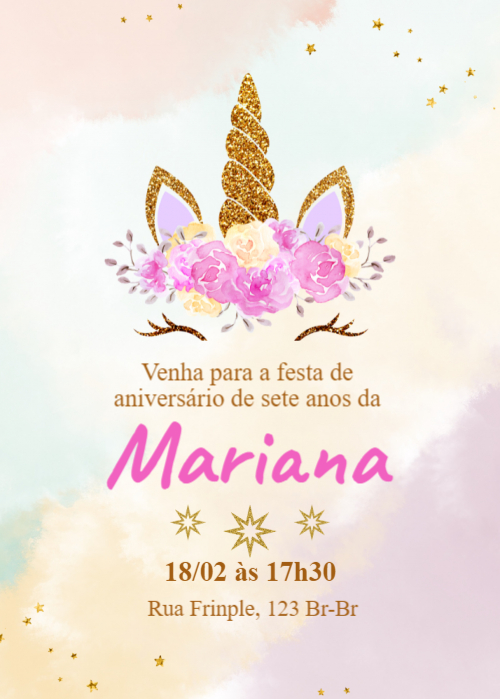  Convite Unicórnio, flores