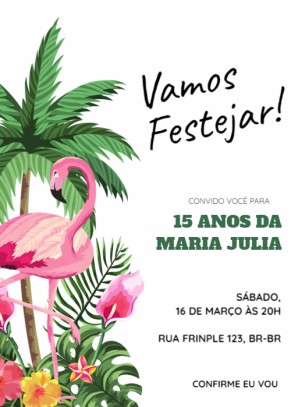  Convite Flamingo, palmeira