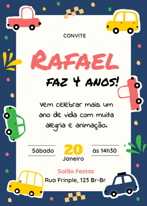  Convite Carrinhos em toda a volta