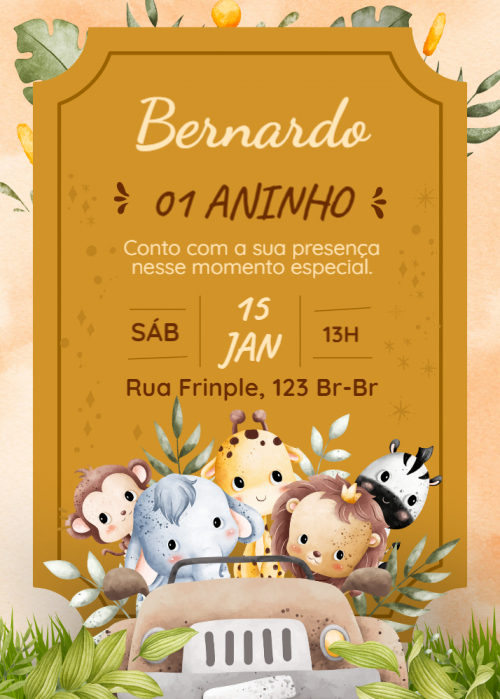 Convite Animais, fundo castanho
