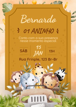  Convite Animais, fundo castanho