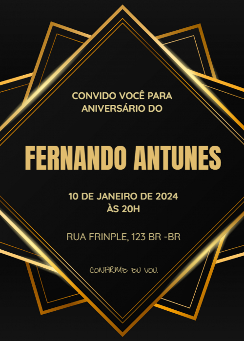  Convite Fundo preto, quadrados dourados
