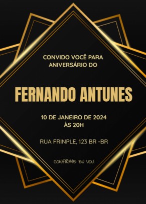  Convite Fundo preto, quadrados dourados