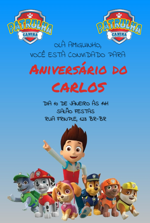  Convite Patrulha canina, bando