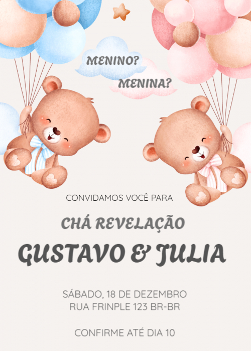  Convite Chá revelação gratuito menino ou menina