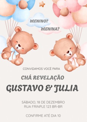  Convite Chá revelação gratuito menino ou menina