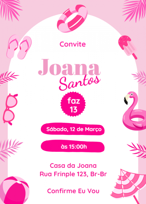  Convite Rosa, chinelo, boia, gelado, etc